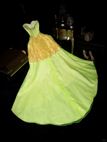 Shiny A Line Sweetheart Neck Rhinestone Satin Chiffon Long Party Dress Evening Dress HZ1023